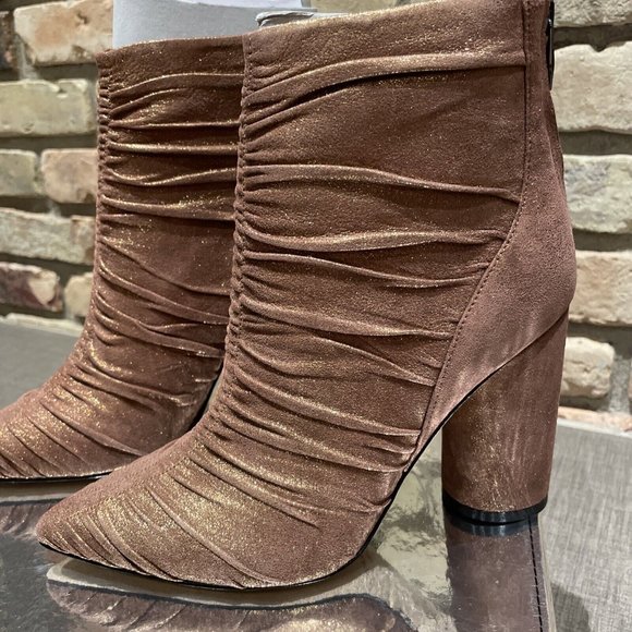 sigerson morrison Gold Bronze Suede Ruched High Heel Ankle Boots Nib 8 - Picture 2 of 8